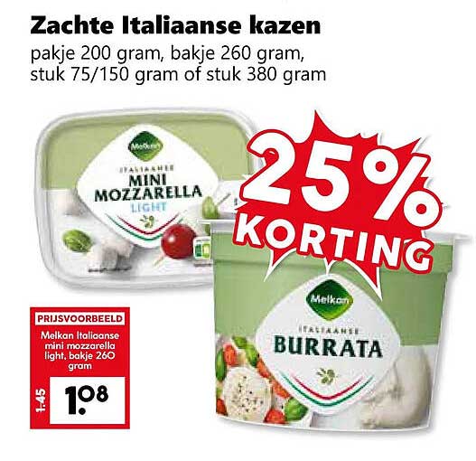 Zachte Italiaanse kazen 25% korting