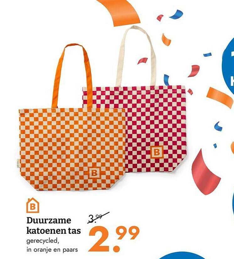 Duurzame katoenen tas gerecycled, in oranje en paars