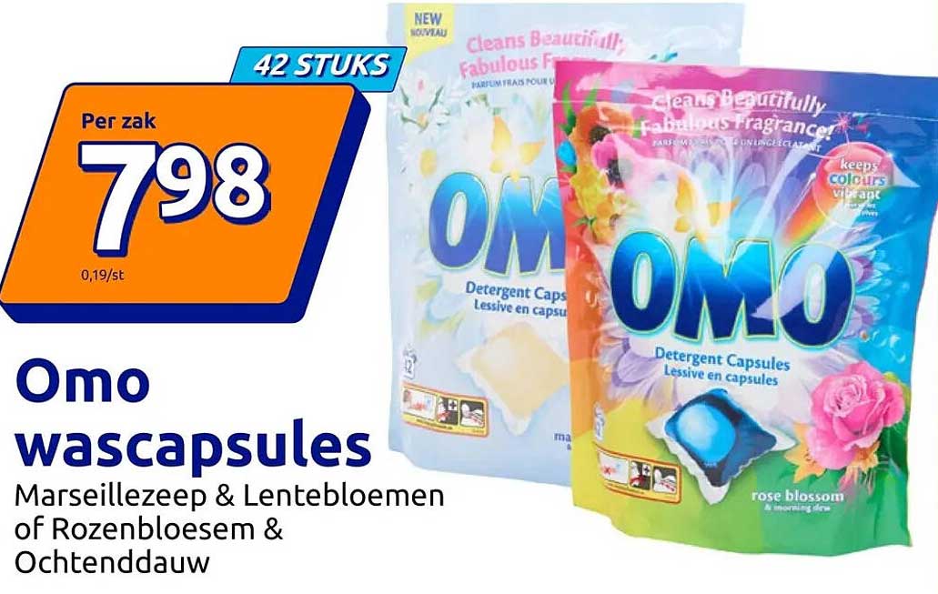 Omo wascapsules Marseillezeep & Lentebloemen of Rozenbloesem & Ochtenddauw