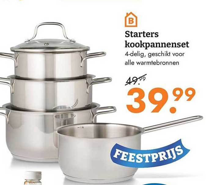 Starters kookpannenset 4-delig, geschikt voor alle warmtebronnen FEESTPRIJS