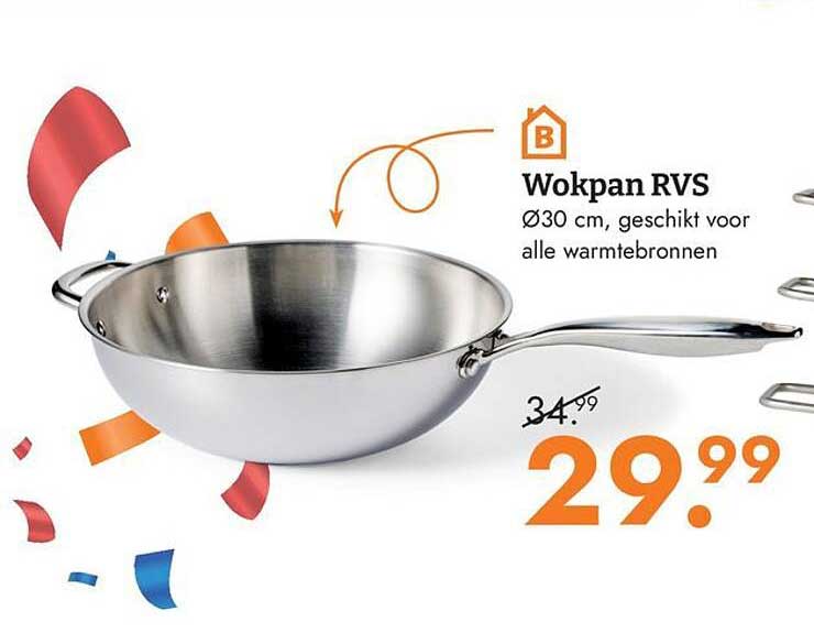 Wokpan RVS Ø30 cm, geschikt voor alle warmtebronnen