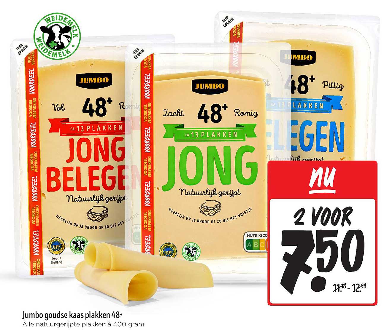 2 Voor 7,50 Jumbo goudse kaas plakken 48+