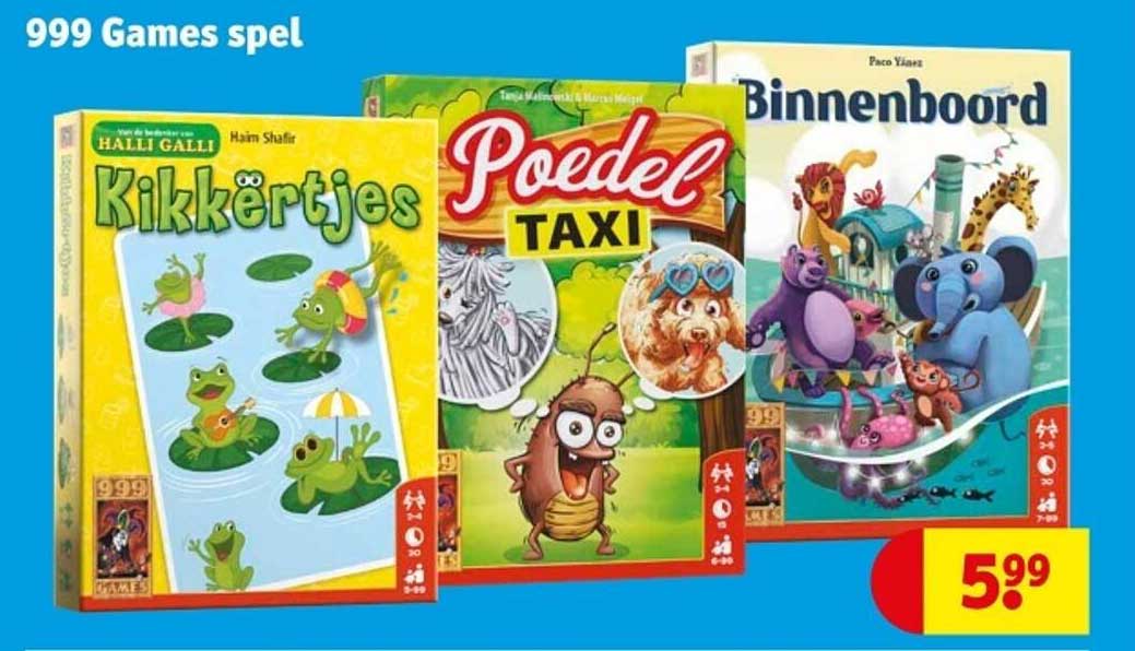 999 Games Kikkertjes, Poedel Taxi en Binnenboord voor €5,99