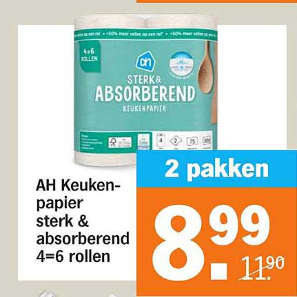 AH Keukenpapier sterk & absorberend 4=6 rollen