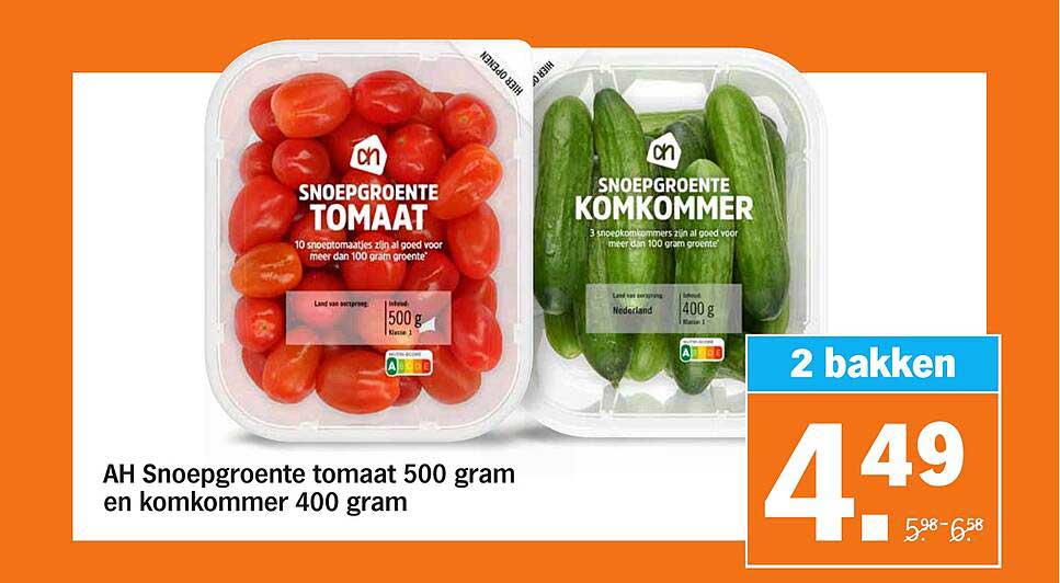 AH Snoepgroente tomaat 500 gram en komkommer 400 gram
