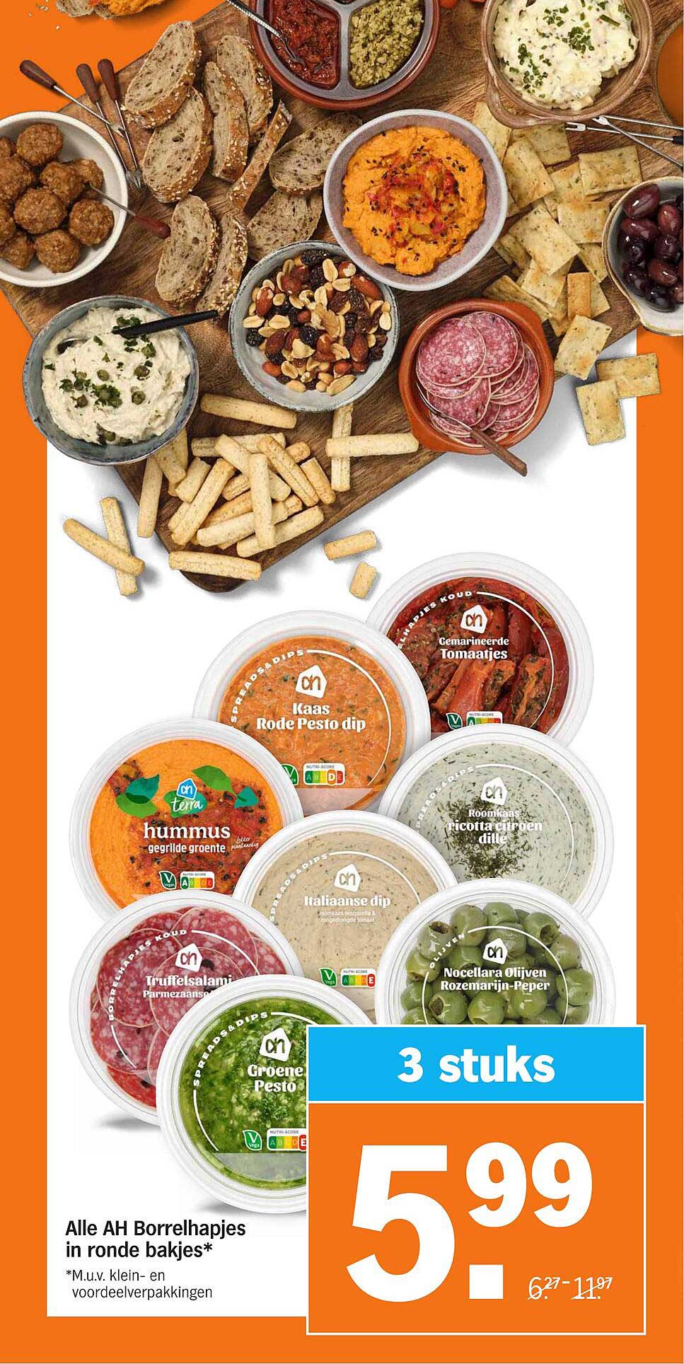 Alle AH Borrelhapjes in ronde bakjes