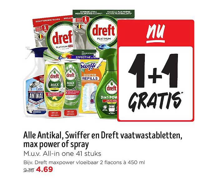 Alle Antikal, Swiffer en Dreft vaatwastabletten, max power of spray
