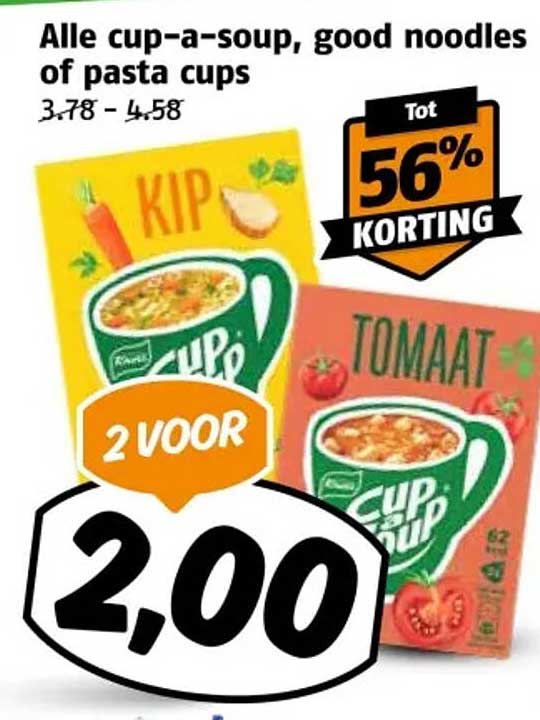 Alle cup-a-soup, good noodles of pasta cups