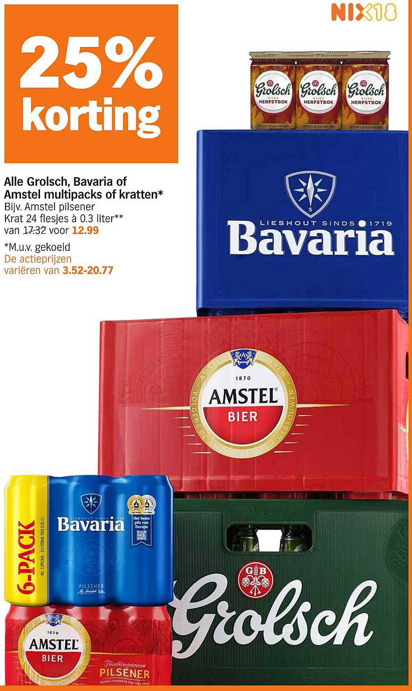 Alle Grolsch, Bavaria of Amstel multipacks of kratten*