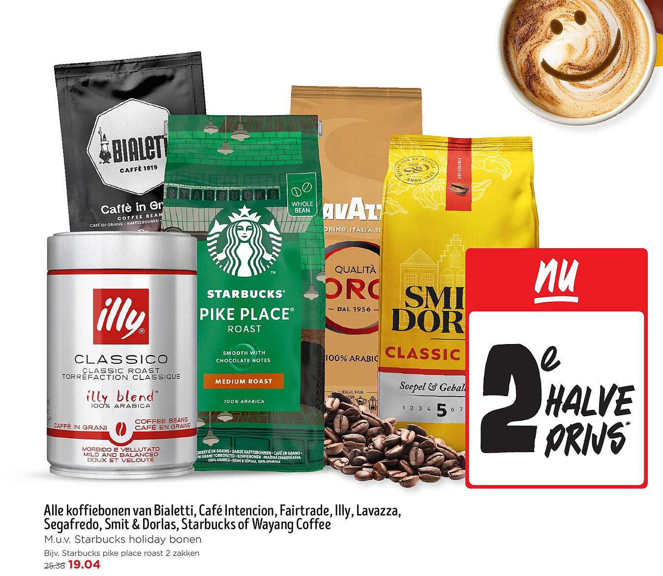 Alle koffiebonen van Bialetti, Café Intencion, Fairtrade, Illy, Lavazza, Segafredo, Smit & Dorlans, Starbucks of Wayang Coffee