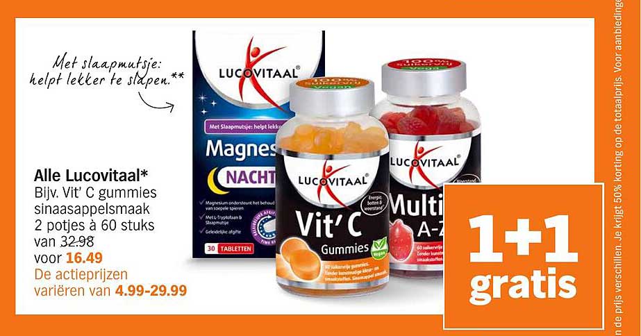 Alle Lucovitaal* Bijv. Vit’ C gummies sinaasappelsmaak 2 potjes à 60 stuks van 32.98 voor 16.49
