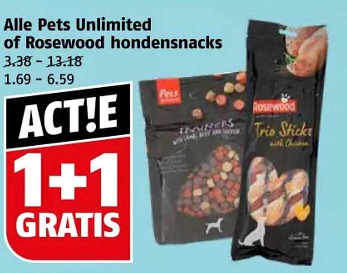 Alle Pets Unlimited of Rosewood hondensnacks 1+1 GRATIS