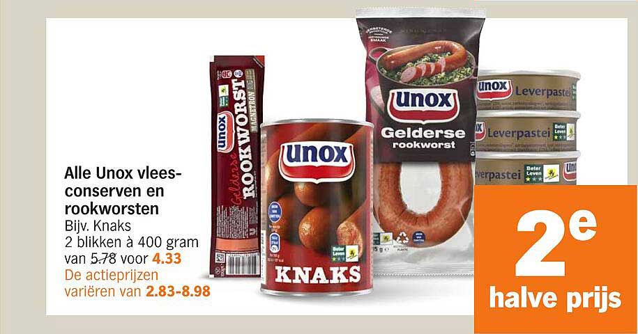 Alle Unox vleesconserven en rookworsten