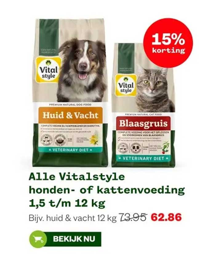Alle Vitalstyle honden- of kattenvoeding 1,5 t/m 12 kg