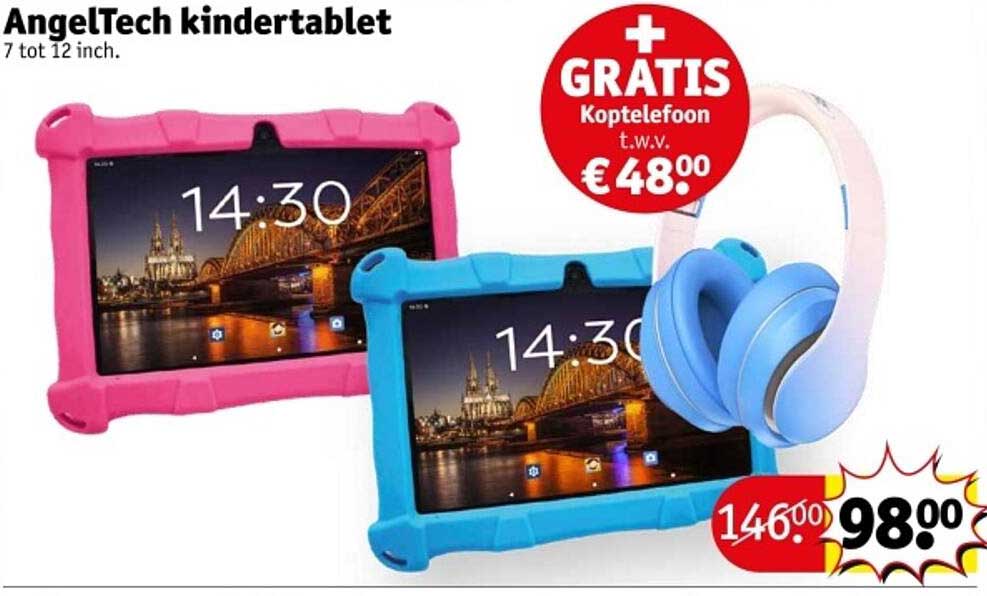 AngelTech kindertablet 7 tot 12 inch + GRATIS Koptelefoon t.w.v. €48,00