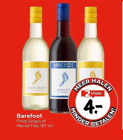 Barefoot Pinot Grigio of Merlot Fles 187 ml