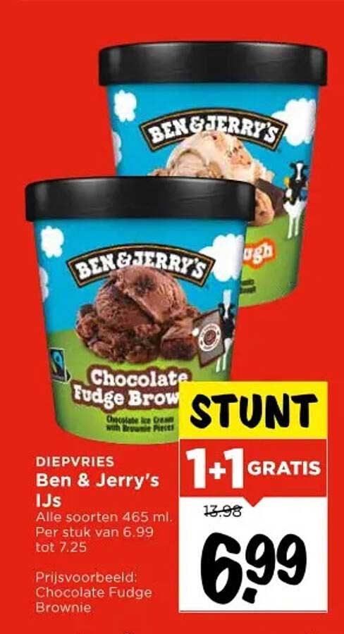 Ben & Jerry's IJs: 1+1 Gratis aanbieding