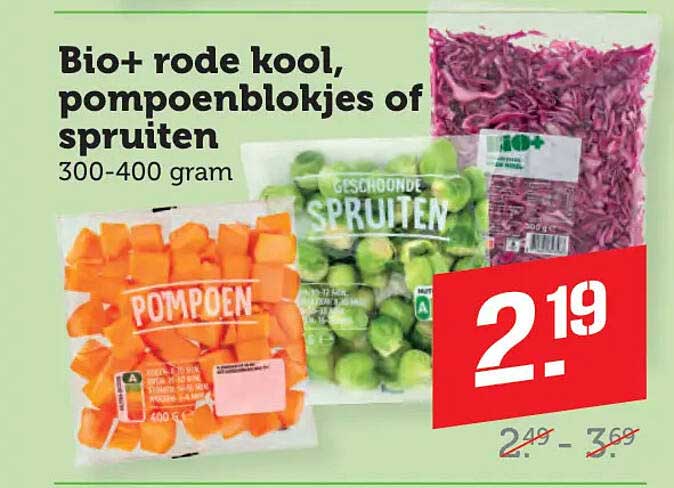 Bio+ rode kool, pompoenblokjes of spruiten 300-400 gram