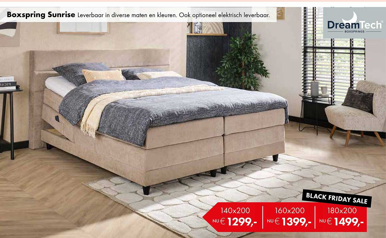 Boxspring Sunrise Leverbaar in diverse maten en kleuren. Ook optioneel elektrisch leverbaar.