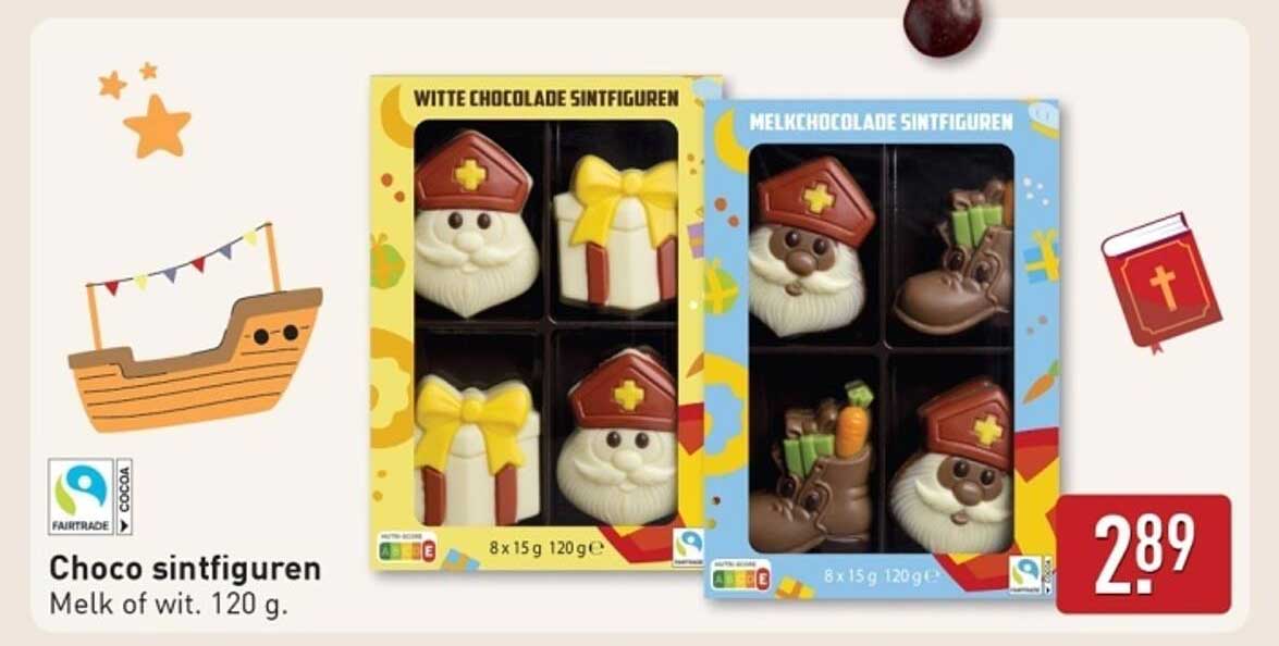 Choco sintfiguren Melk of wit. 120 g.