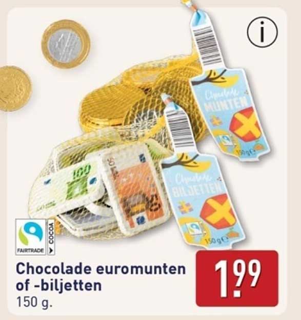 Chocolade euromunten of -biljetten 150 g