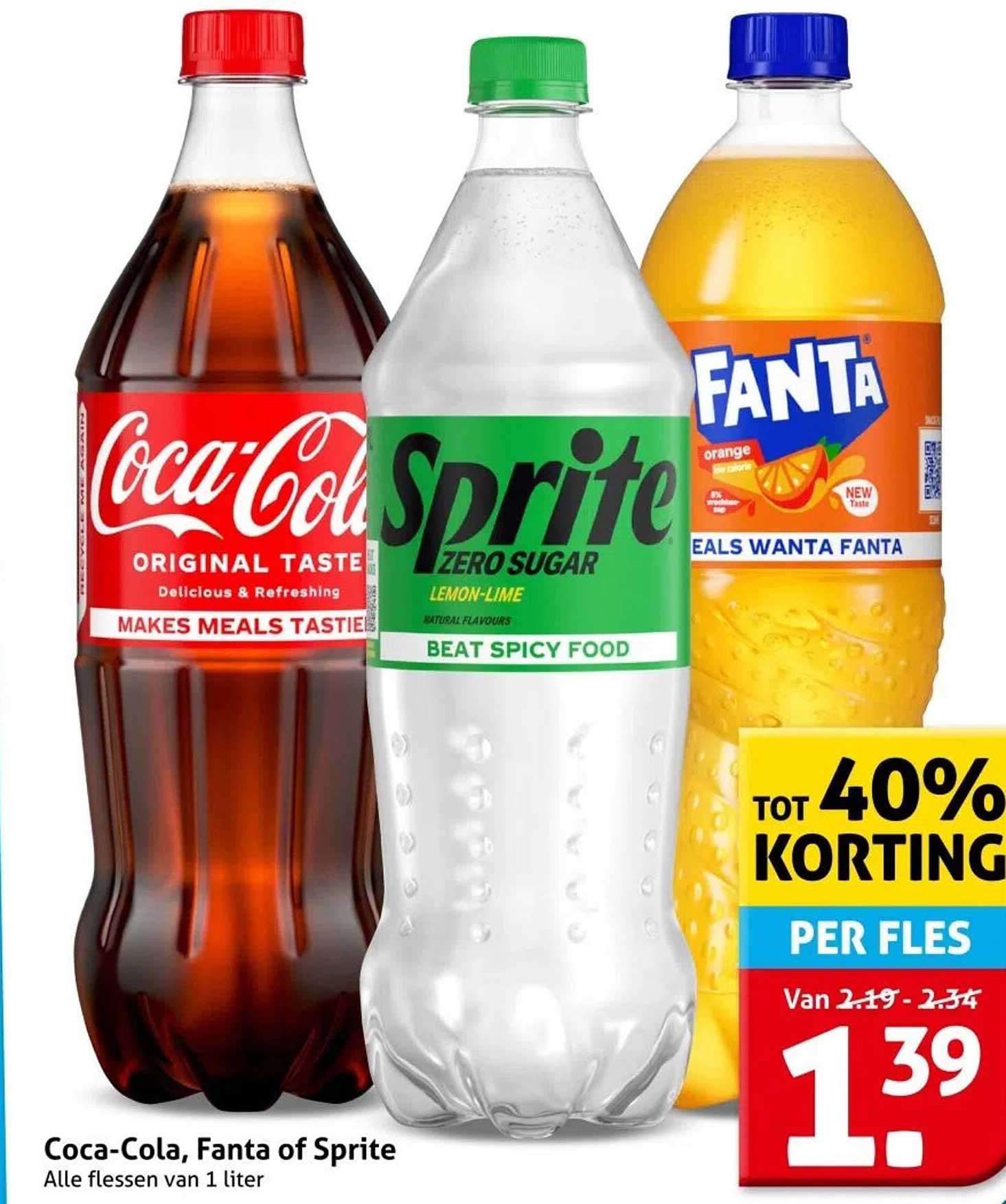 Coca-Cola, Fanta of Sprite - Alle flessen van 1 liter