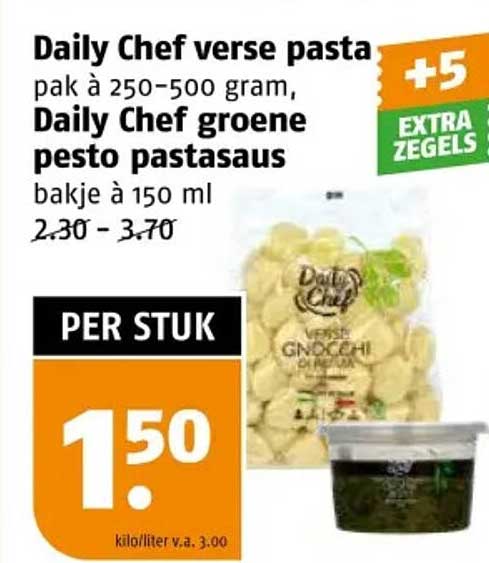 Daily Chef verse pasta pak à 250-500 gram, Daily Chef groene pesto pastasaus bakje à 150 ml