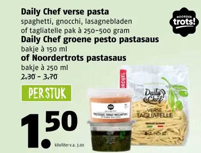 Daily Chef verse pasta spaghetti, gnocchi, lasagnebladen of tagilatelle pak à 250-500 gram