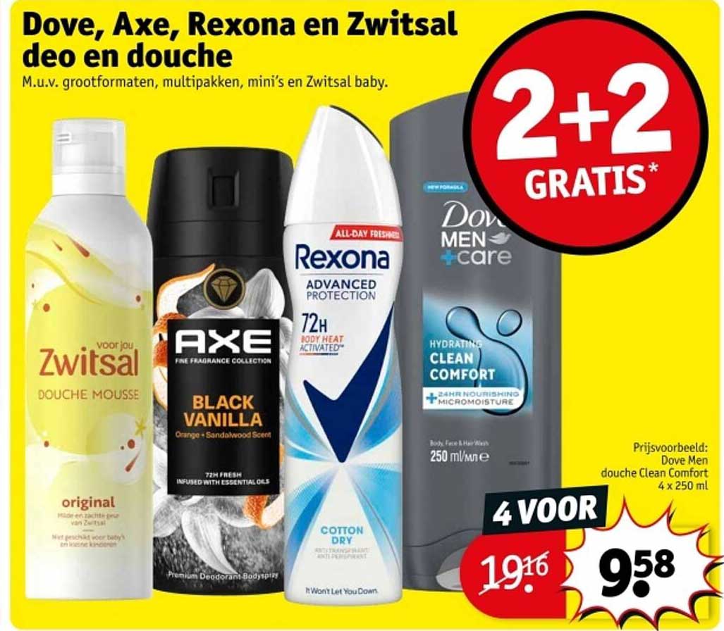 Dove, Axe, Rexona en Zwitsal deo en douche