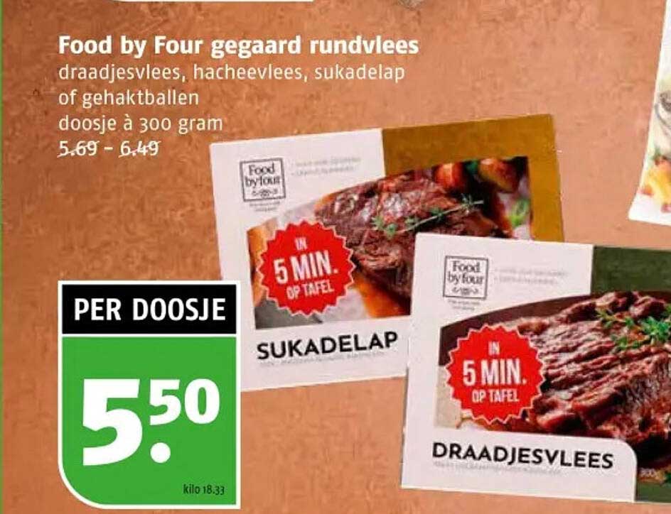 Food by Four gegaard rundvlees draadjesvlees, hacheevlees, sukadelap of gehaktballen