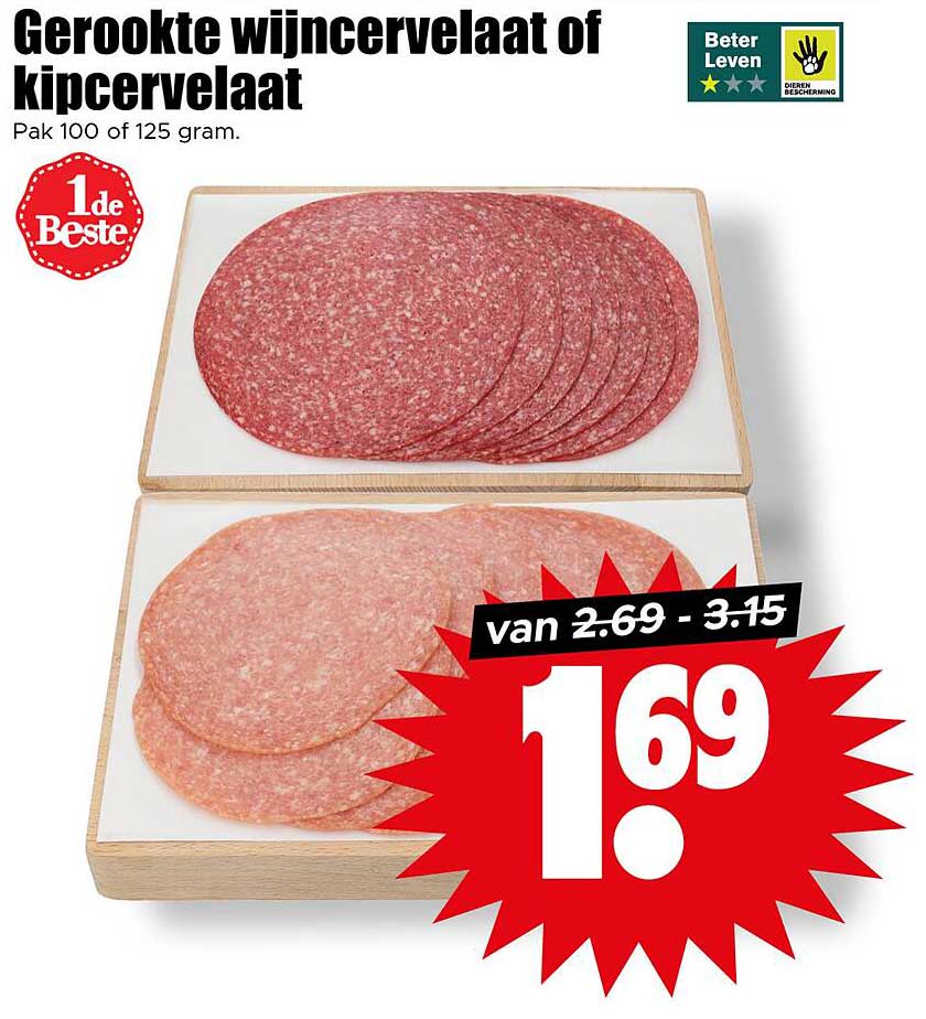 Gerookte wijncervelaat of kipcervelaat Pak 100 of 125 gram.