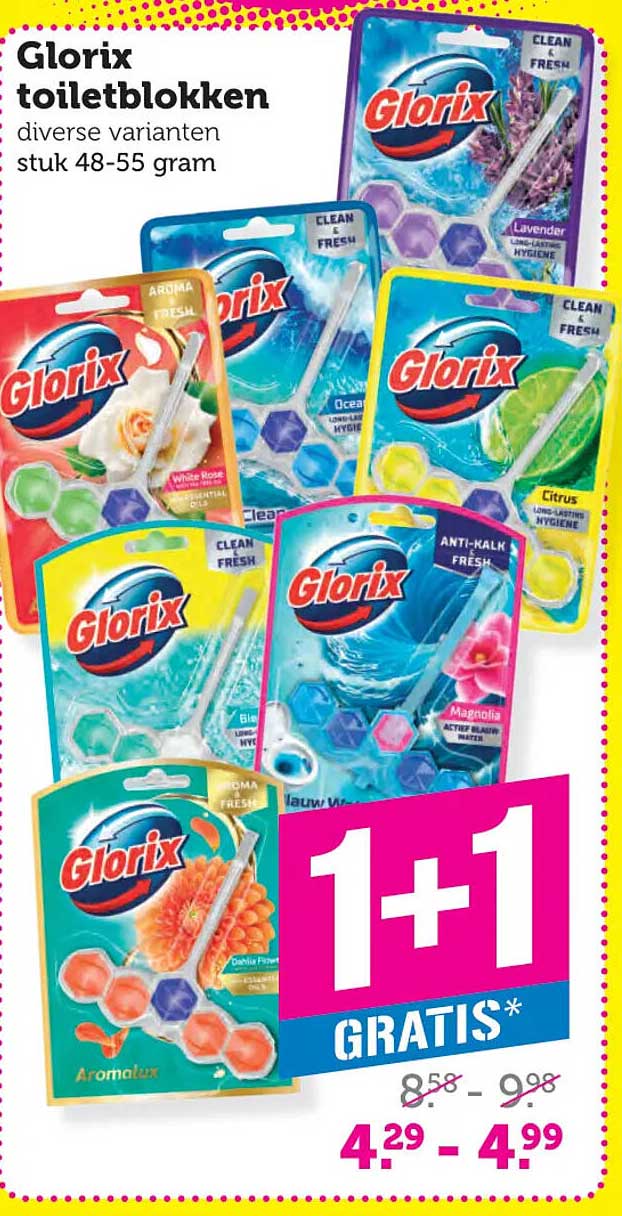 Glorix toiletblokken diverse varianten stuk 48-55 gram