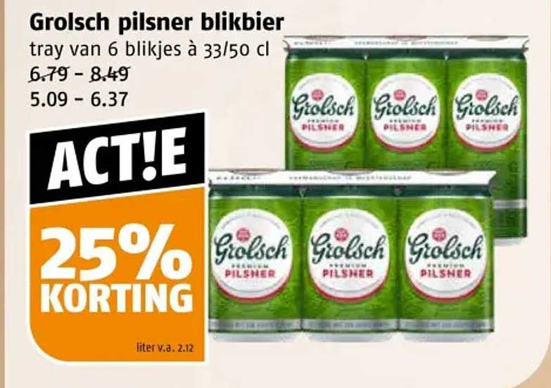 Grolsch pilsner blikbier tray van 6 blijkjes à 33/50 cl