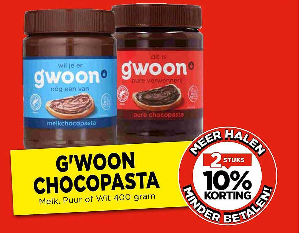 G'woon Chocopasta Melk, Puur of Wit 400 gram