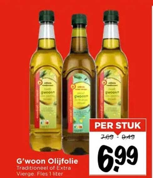G'woon Olijfolie Traditioneel of Extra Vierge, Fles 1 liter