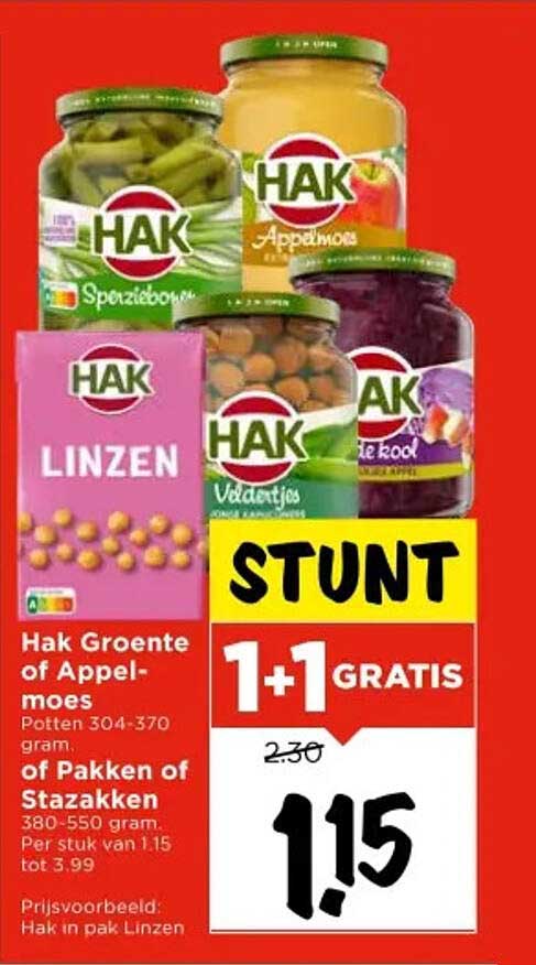 Hak Groente of Appelmoes - 1 + 1 GRAGIS