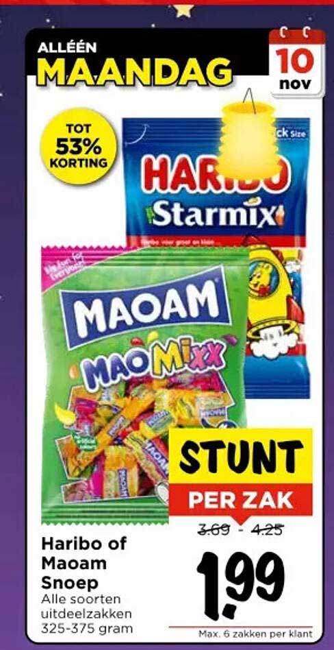 Haribo of Maoam Snoep - Alle soorten uitdeelzakken 325-375 gram
