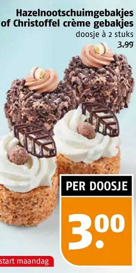 Hazelnootschuimbakjes of Christoffel crème gebakjes doosje à 2 stuks