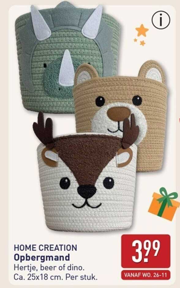 HOME CREATION Opbergmand Hertje, beer of dino.