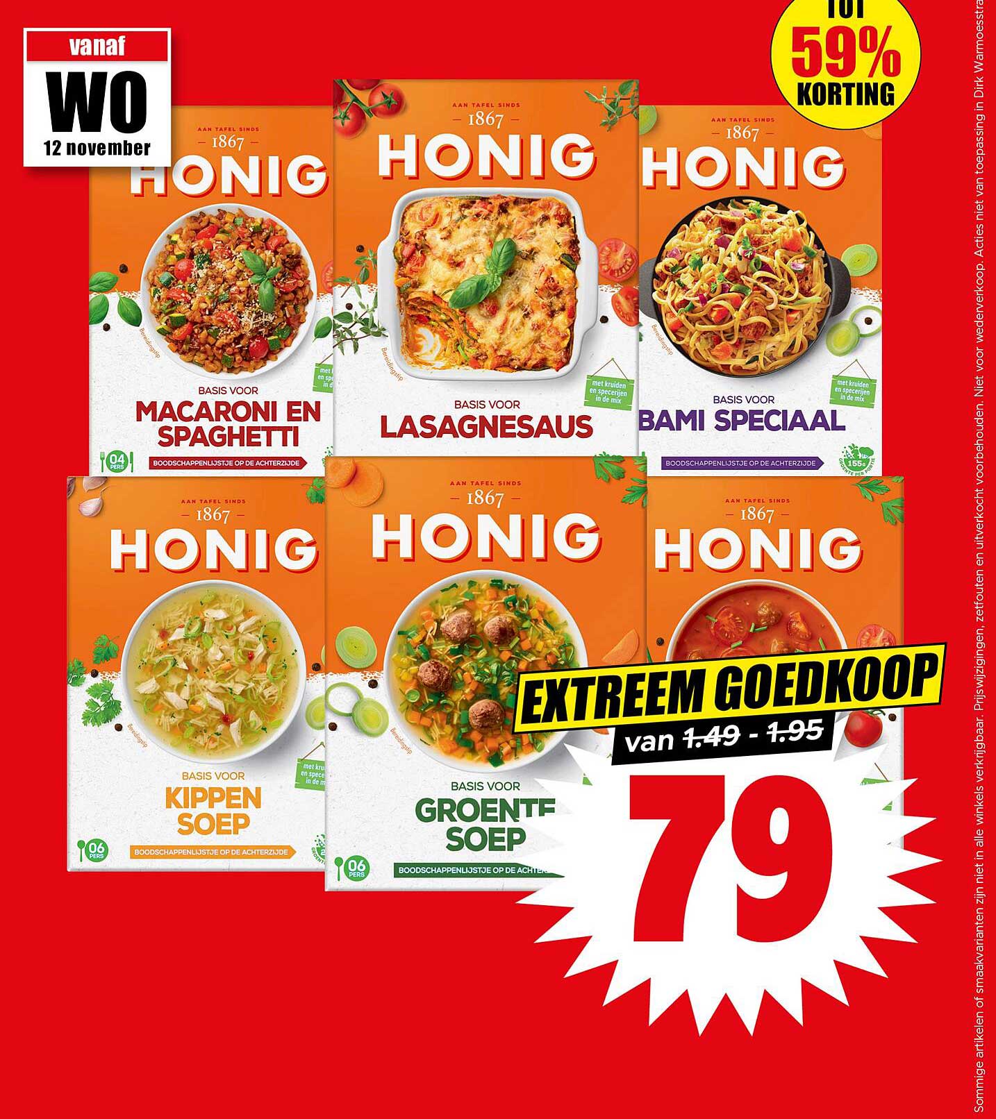 HONIG Basis voor Macaroni en Spaghetti, Lasagnesaus, Bami Speciaal, Kippen Soep, Groente Soep