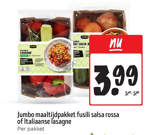Jumbo maaltijdpakket fusili salsa rossa of Italiaanse lasagne