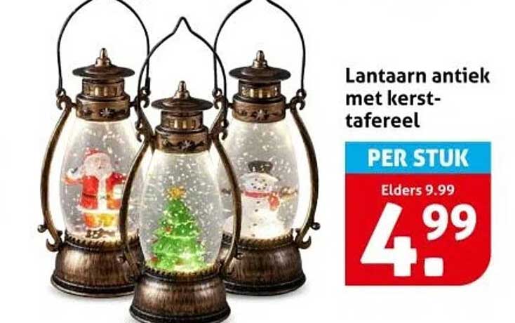 Lantaarn antiek met kerst-tafereel