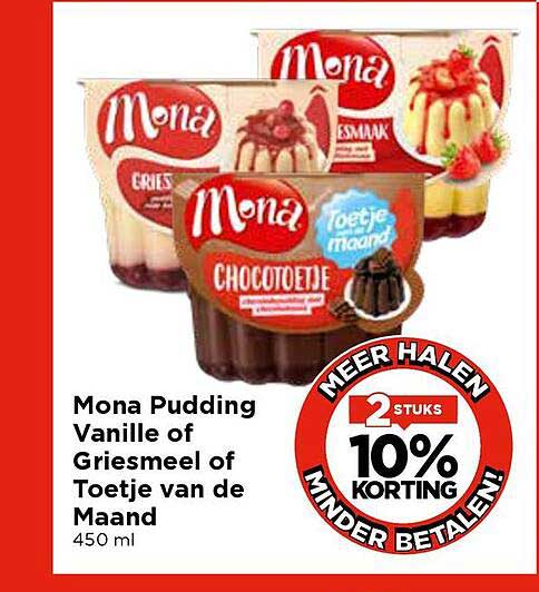 Mona Pudding Vanille of Griesmeel of Toetje van de Maand