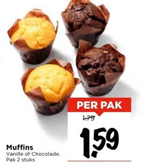 Muffins - Vanille of Chocolade. Pak 2 stuks