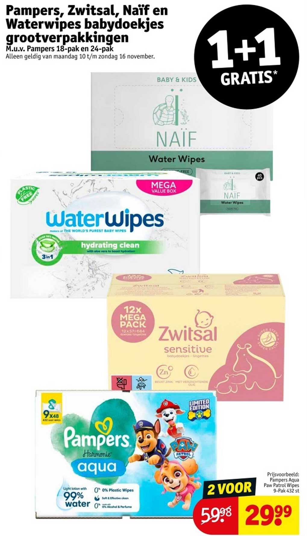 Pampers, Zwitsal, Naïf en Waterwipes babydoekjes grootverpakkingen