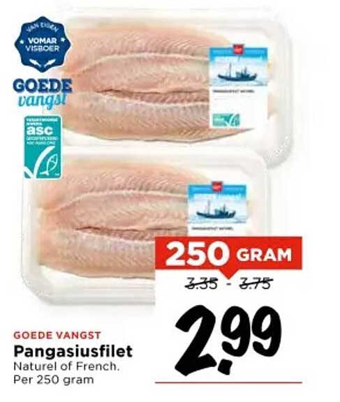 Pangasiusfilet Natuurlijk van Franse oorsprong, Per 250 gram