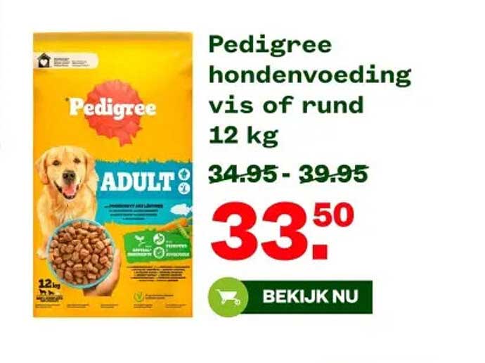 Pedigree hondenvoeding vis of rund 12 kg