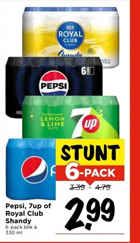 Pepsi, 7up of Royal Club Shandy 6-pack blik à 330 ml