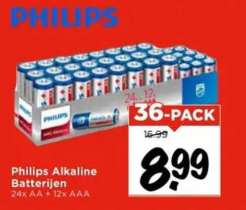 Philips Alkaline Batterijen 24x AA + 12x AAA
