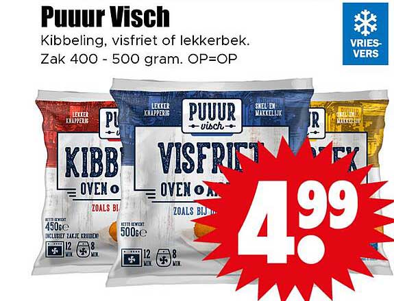 Puur Visch Kibbeling, visfriet of lekkerbek. Zak 400 - 500 gram. OP=OP
